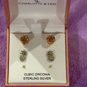 Gold plated Silver & Cubic Zirconia Charlotte & Lexi set of 3 Earring new in box